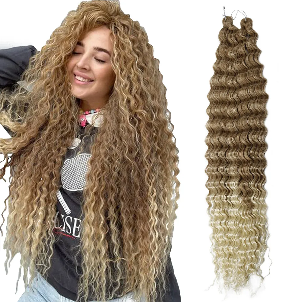 32 Inches Deep Water Wave Twist Crochet Hair Crochet Braid Ombre Braiding Hair Extensions Synthetic Afro Curls For Women