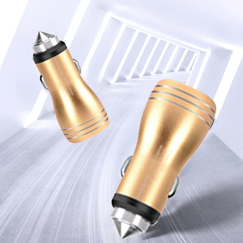 Безопасный аварийный молоток 12 В двойной USB Алюминиевый металлический автомобильный адаптер зарядного устройства