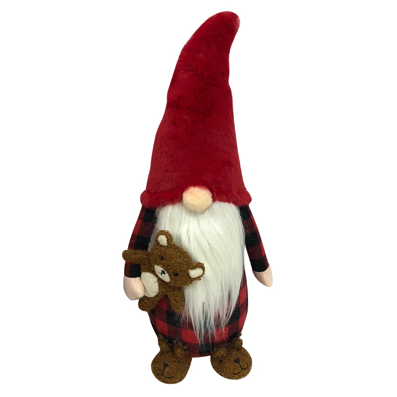 BSCI Passed Christmas Gnome Doll Holding Bear 2024 Xmas Tree Decoration Ornaments Swedish Tomte Plush Gnome Stuffed Toy
