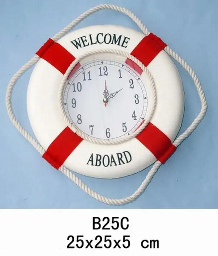 Marine life saver Clock, WELCOME ABOARD 25cm set 2 life buoy ring Clock