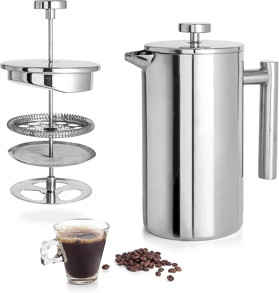 Food-Grade 34oz 1000ML French Coffee Pot Stainless Steel Insulated Espresso Tools Eco-Friendly Tea Press Coffee Maker