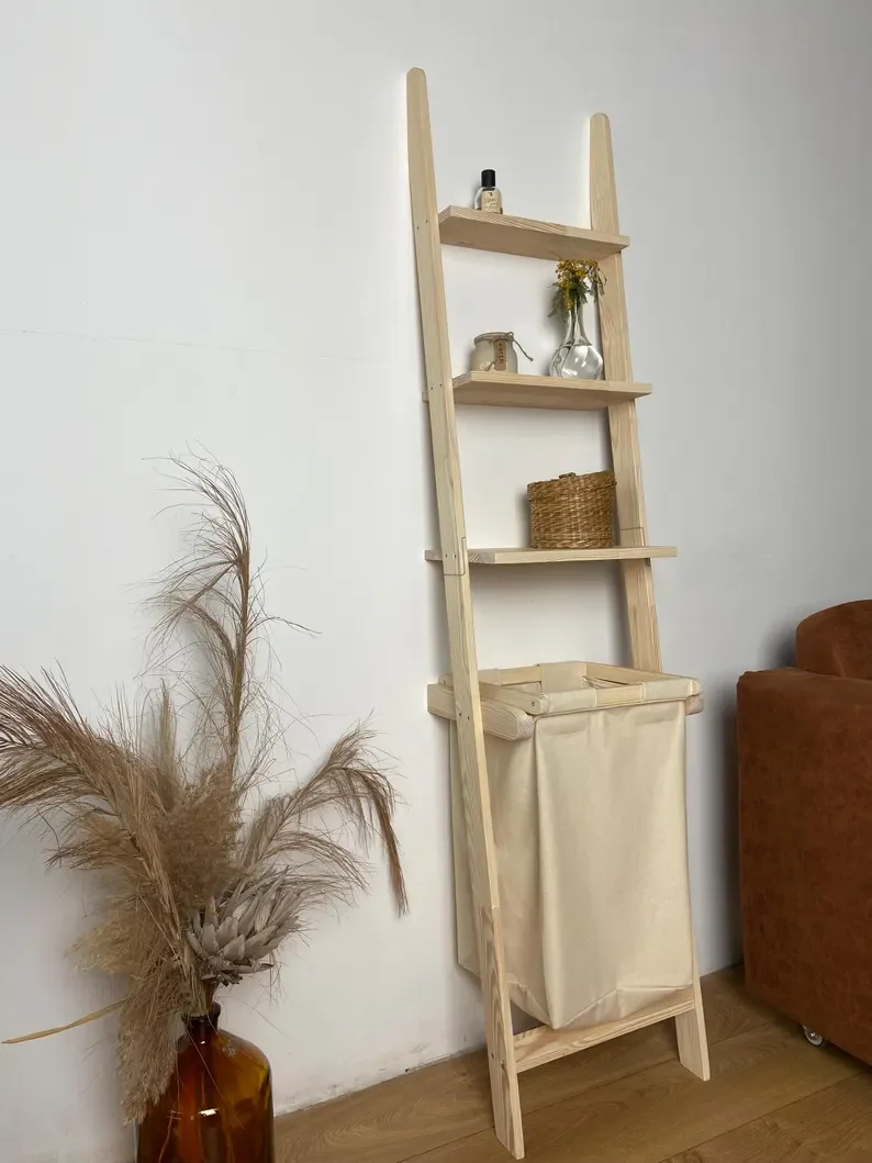 Customized wooden shelving laundry room wood plant stand bathroom organizer shelf storage wood decor gift