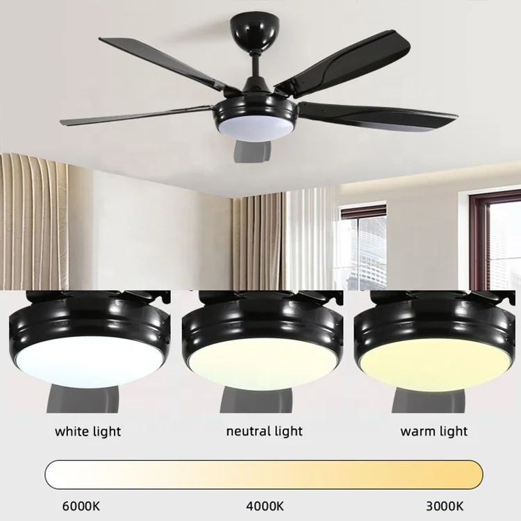 Smart control with 3 colors led source dc motor 5 fan speed bldc led ceiling fan with light