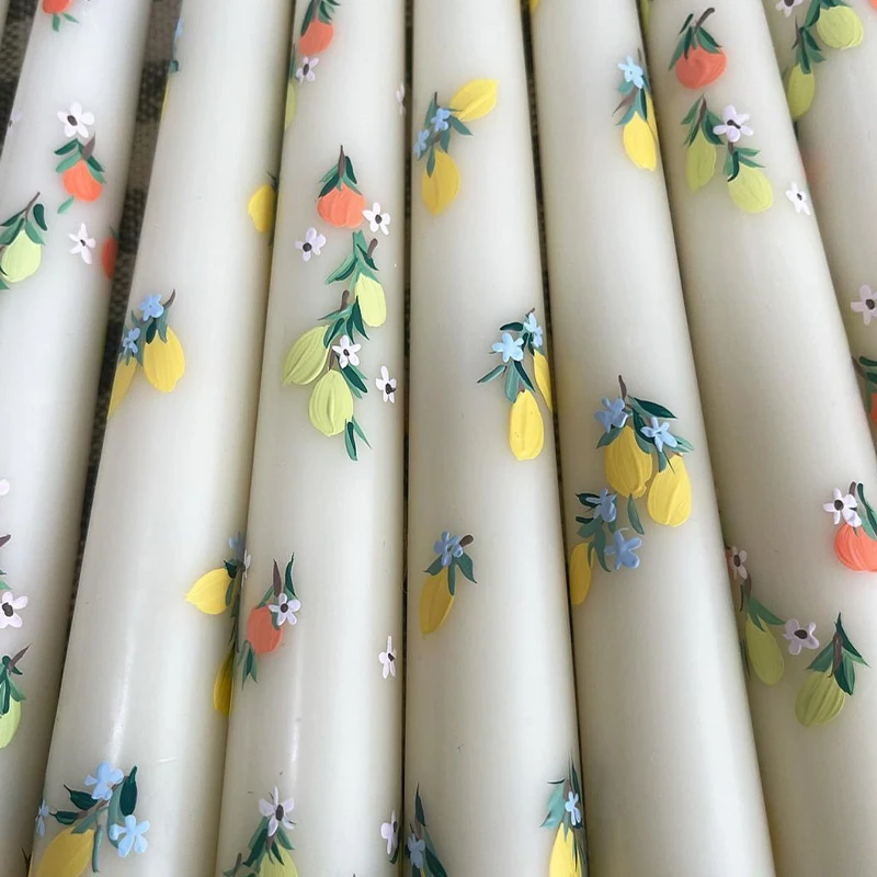 AIKUN Long Pole Dinner Printed Painted Flower Pattern Candle Soy Paraffin Wax Taper Scented Candle For Decorative Sticks