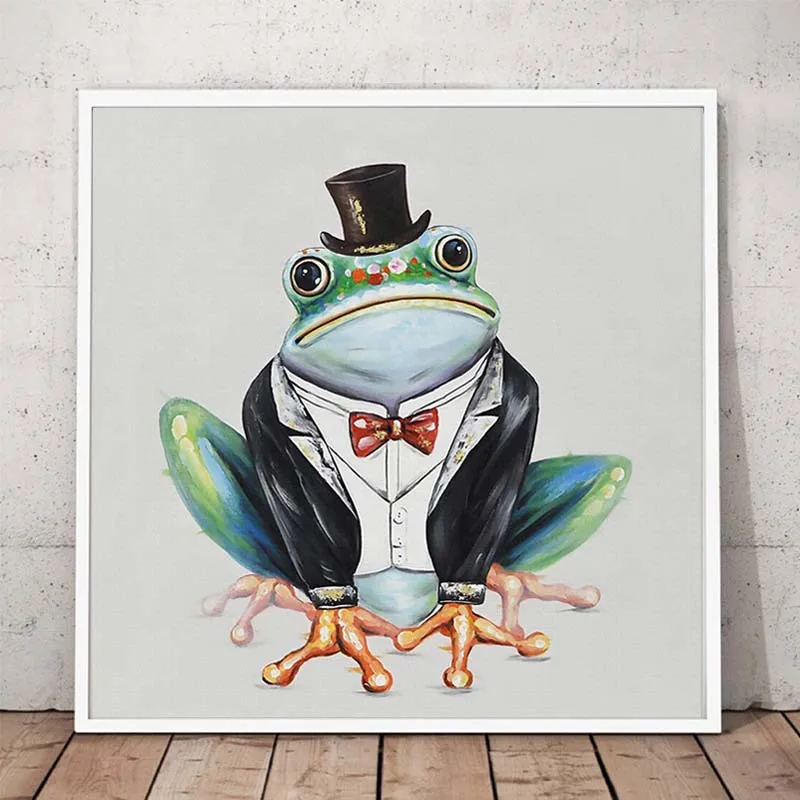 Living Room Decor Happy Frog With Glasses Picture Canvas Posters Print Cartoon Animal Wall Modern animal picture wall art prints
