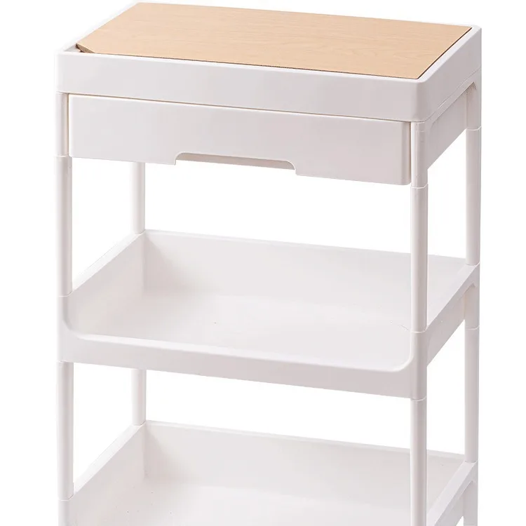 Bathroom beauty salon trolley multifunctional with drawers wooden lid tools snack storage cabinet kitchen shelf