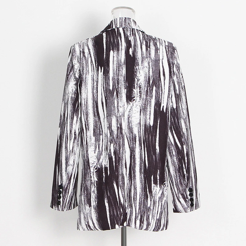 SF AL 24T240 Polyester Woman Blazer Ink Printed Loose Versatile Casual Suit Straight Fit One Button Women Coat Suits