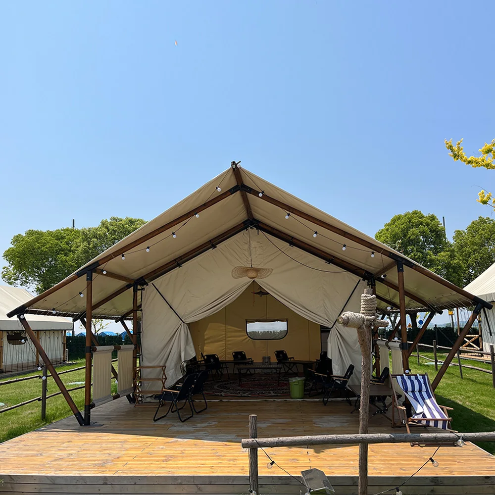 Outdoor 4 Season Resort Glamping Safari Canvas Tent Prefab House With 2 Rooms