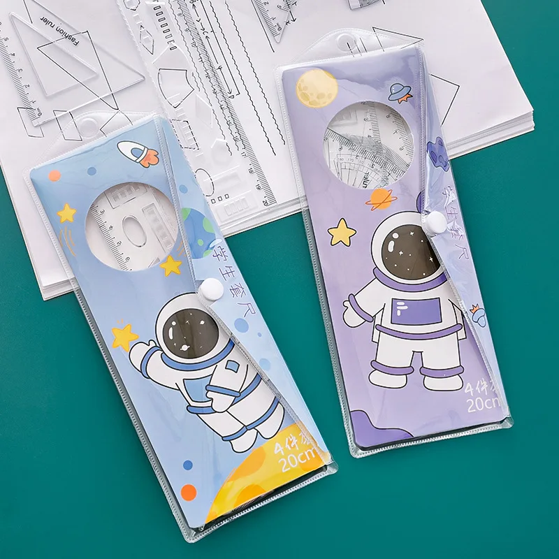 Hang Su original cartoon astronaut set ruler for primary school students 20cm straight cute four-piece supplies