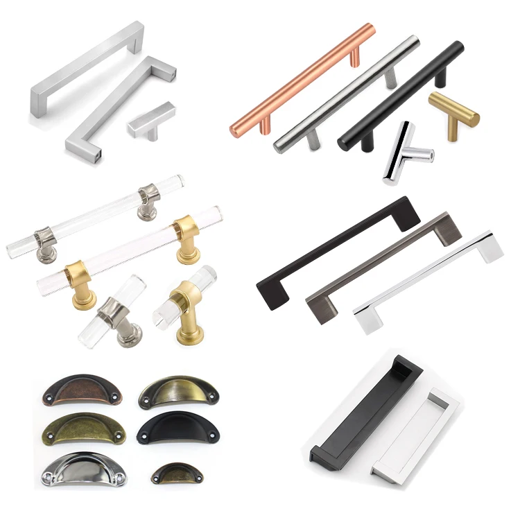 Acrylic Cabinet Door Edge Handle Wardrobe Drawer Silver Gold Base