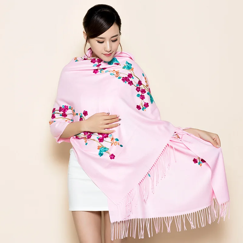 Chinese embroidery embroidery scarf women autumn winter ethnic style cashmere fringe embroidery thick warm shawl