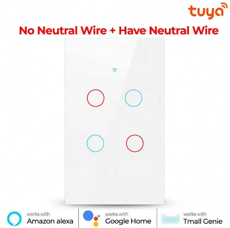 1/2/3/4 gang Tuya Alexa Smart Switch US Works Google Home Voice Control WiFi Smart Home Touch Switches Neutral/ No neutral