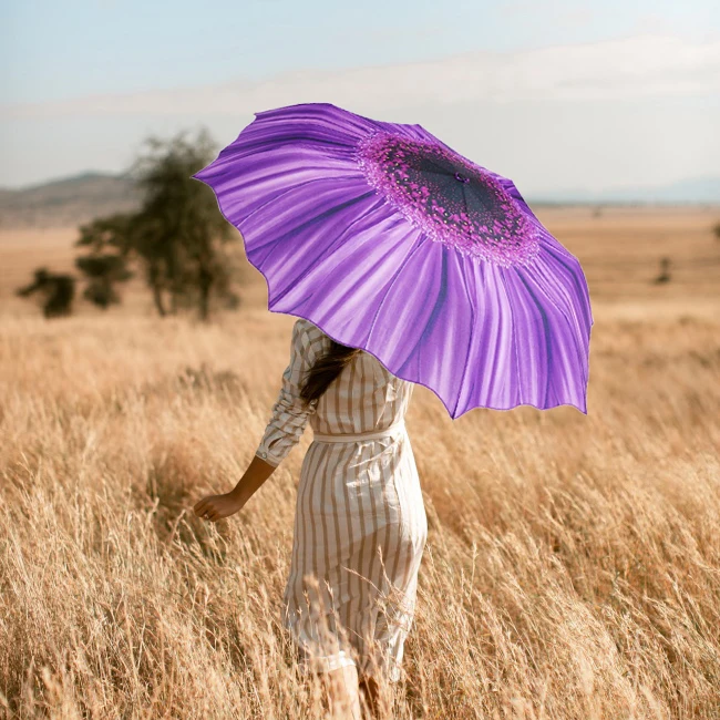 Yellow Sun flower Compact  high quality auto open and close 3 fold umbrella   automatic folding umbrellas