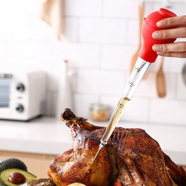 Silicone Heat-resistant Angled Marinade Injector Turkey Baster With Cleaning