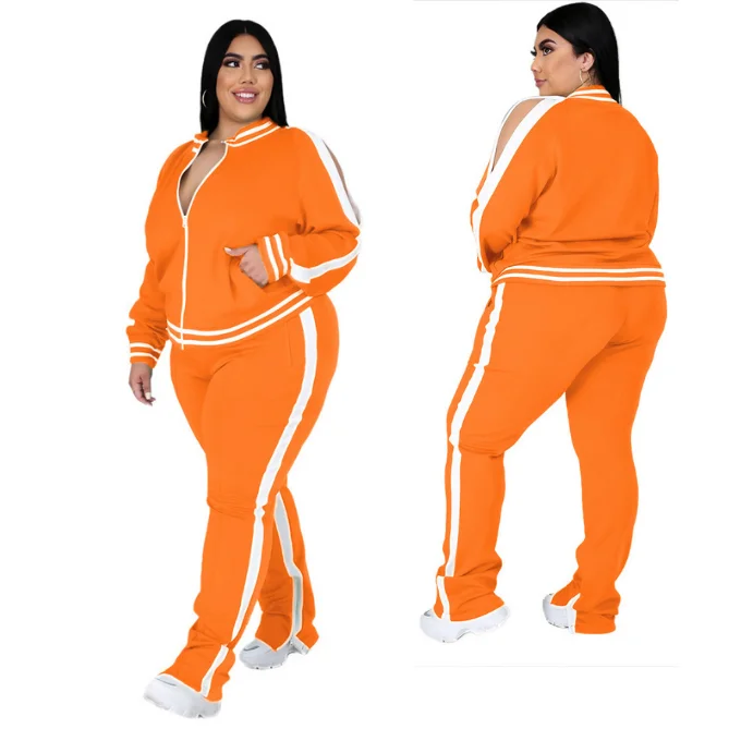 HOBISH Wholesale Womens Plus Size 2 Piece Tracksuits Outfit Full Zipper Jacket Sweatpants Set Track Suits Women Plus Size