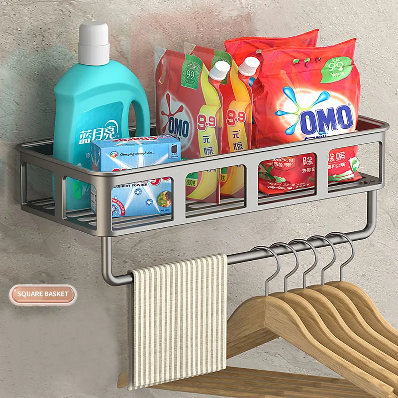 Space aluminum wall mount no drilling shower storage bathroom organizer rack shampoo holder Bathroom Rack