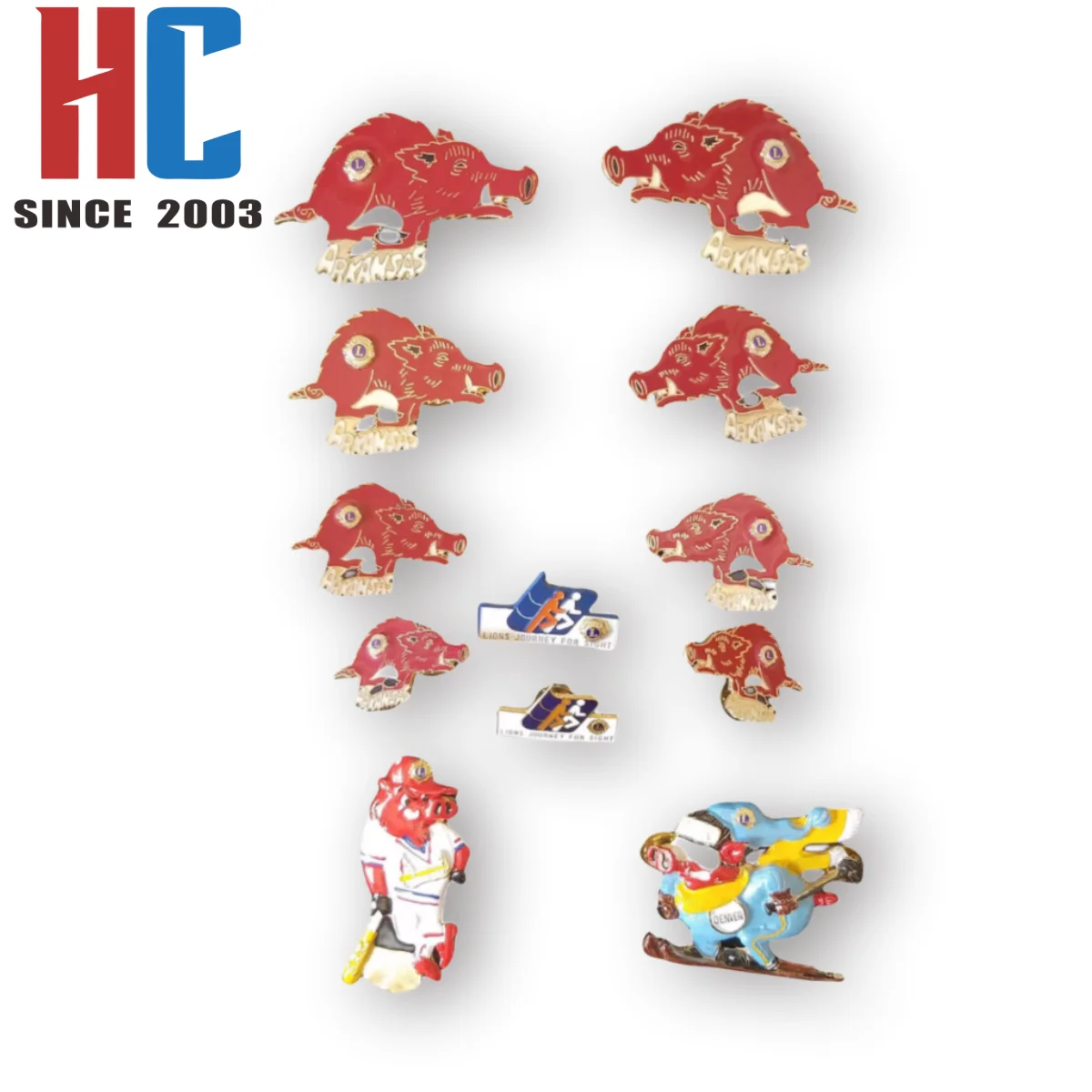 20 Years  Factory Custom Lions Club Vintage EUC Arkansas Lions Clubs International Razorback Hog Red Enamel Pin