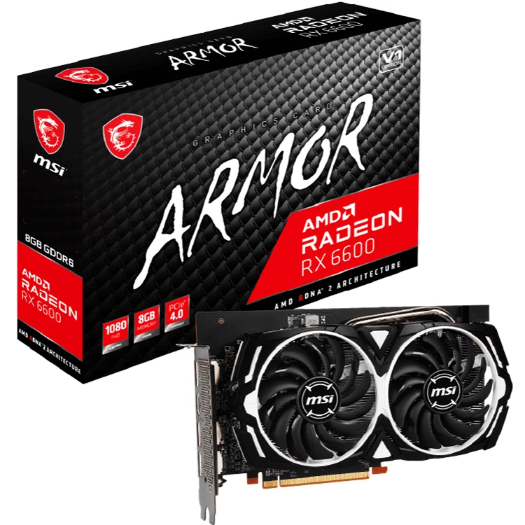 MSI AMD Radeon RX 6600 ARMOR 8G V1 GDDR6 Gaming Graphics Card Support AMD Ryzen 3 4100 Ryzen 5 4500 4600G 5500 5600 4600G 5600X