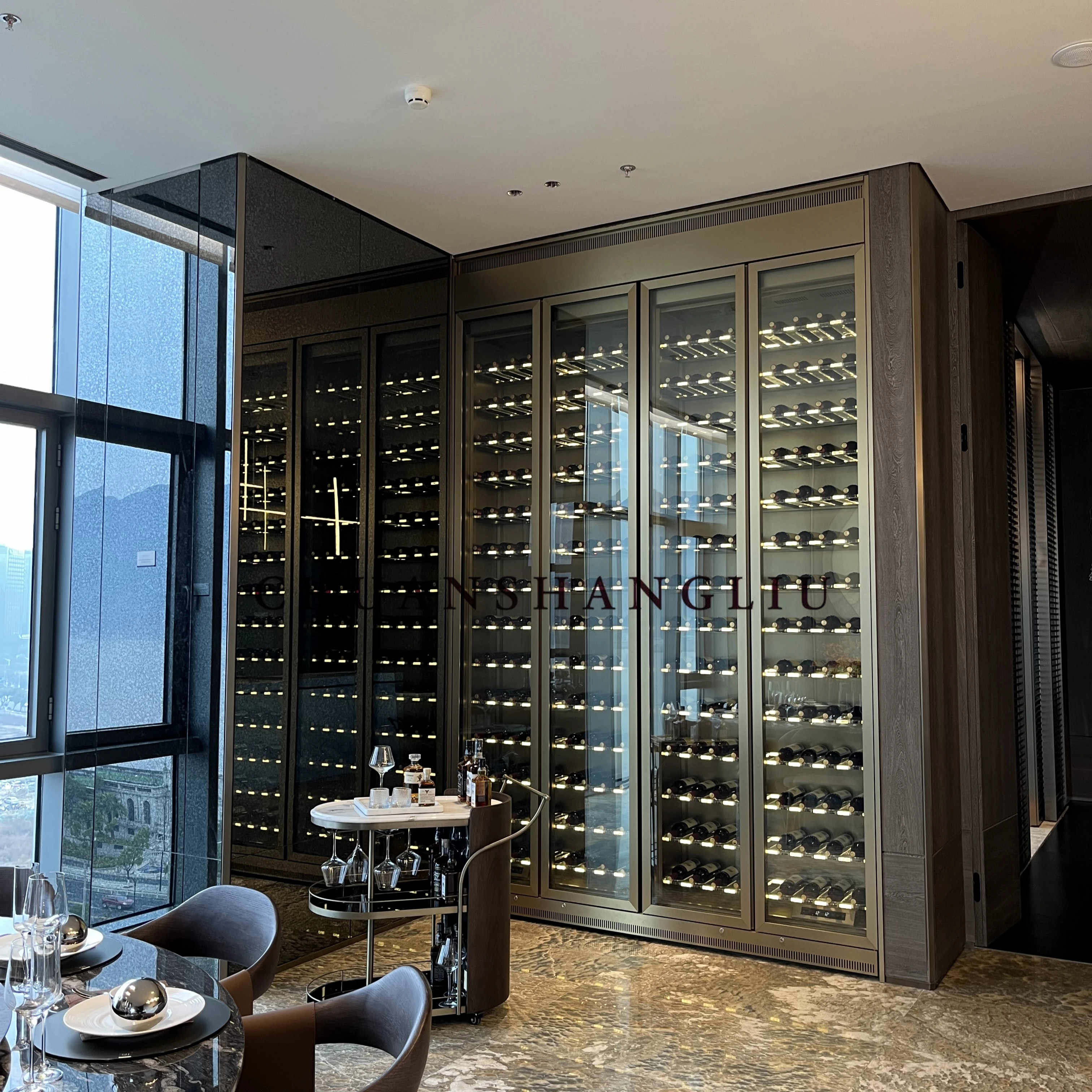 Elegant Wine Cellar Design Stainless Steel Upright Bar Fridge Wine Beverage Cooler Electric Gas Built-in Household Hotel Use