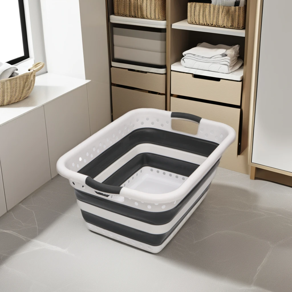 Large Capacity Collapsible 37L Folding Laundry Storage Basket Organize Clothing and Bags with Foldable Plastic Container