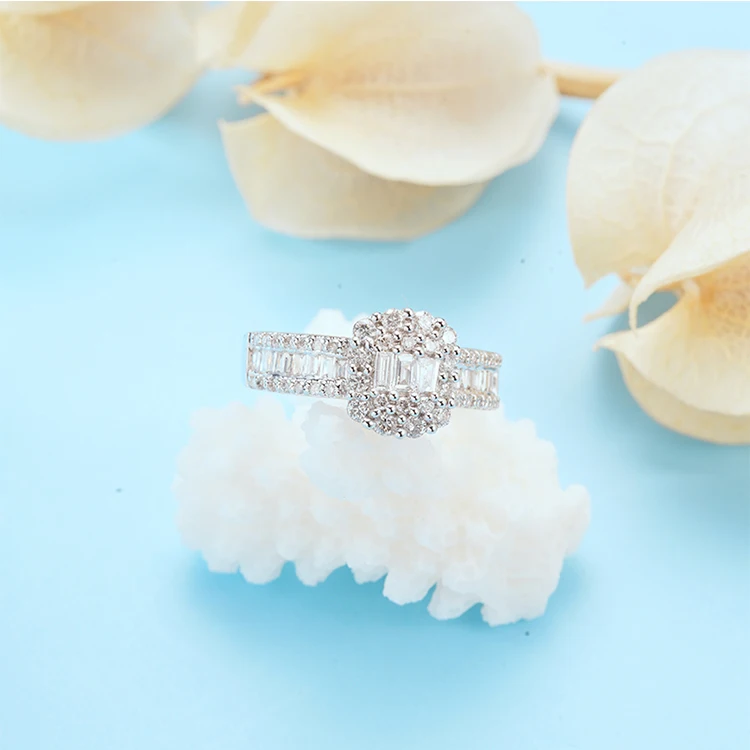 FFT Cheap buy 18K white gold diamond 3-layer square luxury rings jewelry women