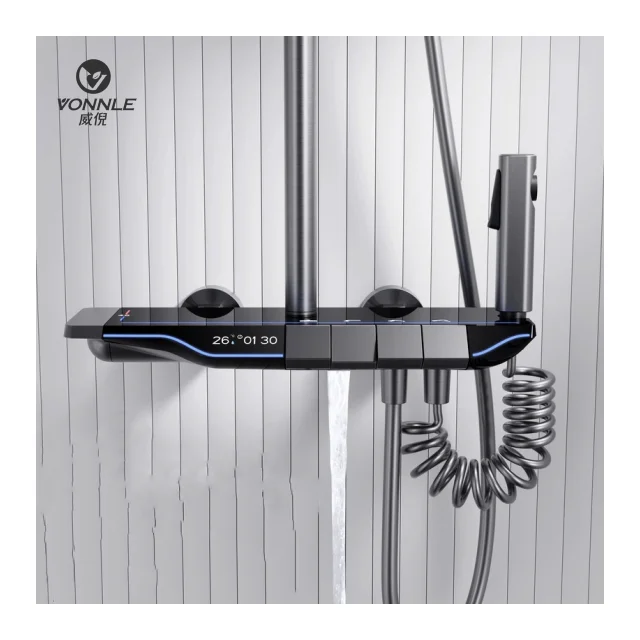 Popular Digital Display with Atmosphere Light Shower Shower Set, Bathroom Piano Key Booster Shower