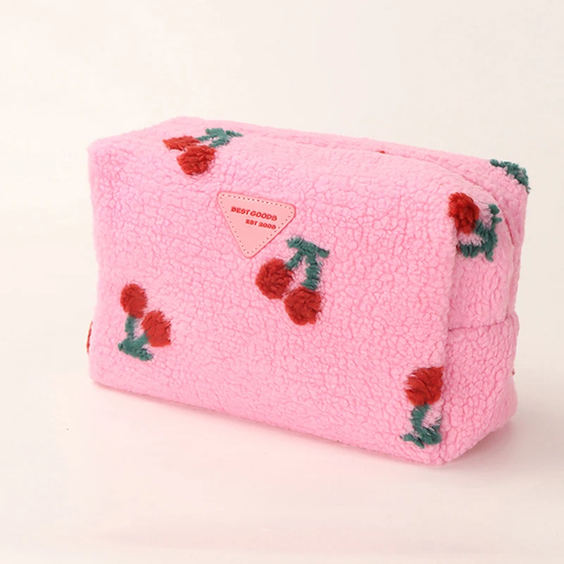 Multiple Colors Women Makeup Cute Soft Terry Cloth Pouch Bag Pink Custom Logo Beauty Fluffy Plush Teddy Cosmetic Bag