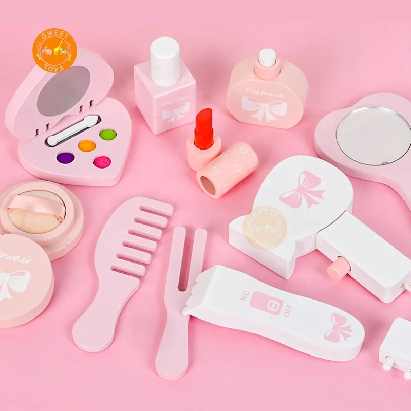 Wood Makeup Dressing Table Toy  Wooden Dresser  Role Play Toy  Princess Cosmetics Gift Set for Girls