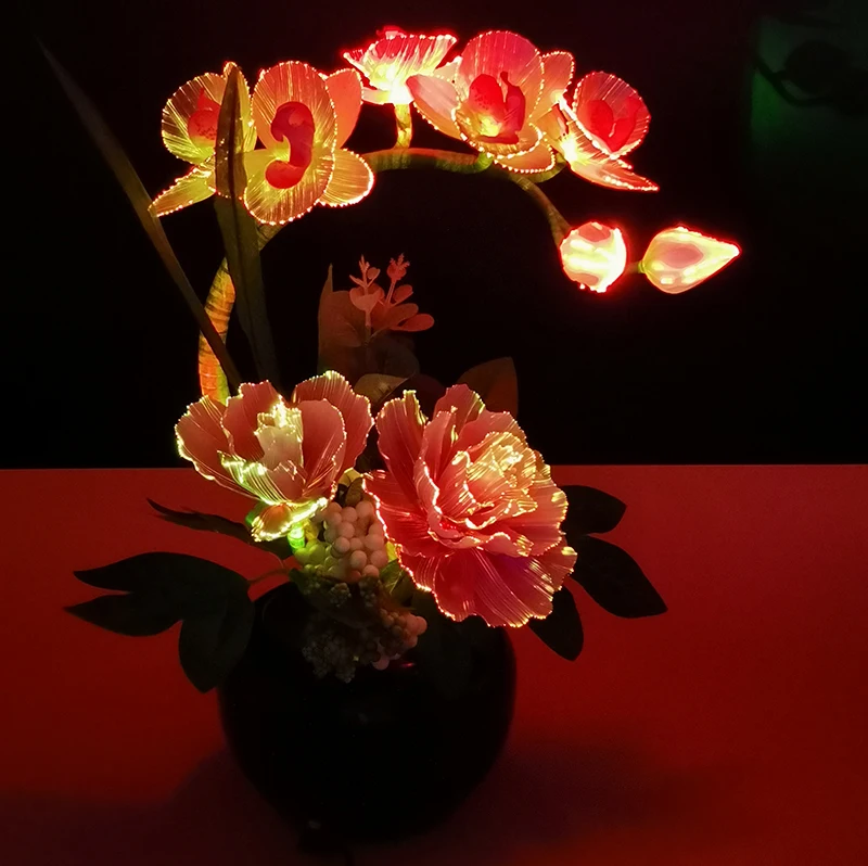 2022 new peony orchid plants silk flower artificial flowers for sale handmade led fiber optic flower for home decor RGB color
