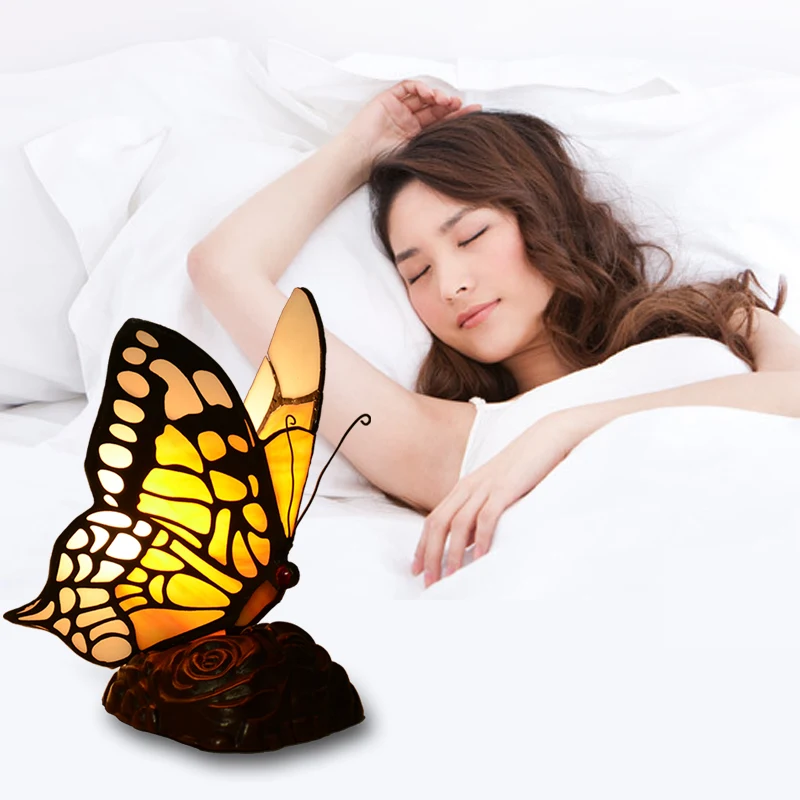 
Great Gift LED Butterfly Light Bedroom Stained Glass Tiffany Butterfly Table Lamps E27 
