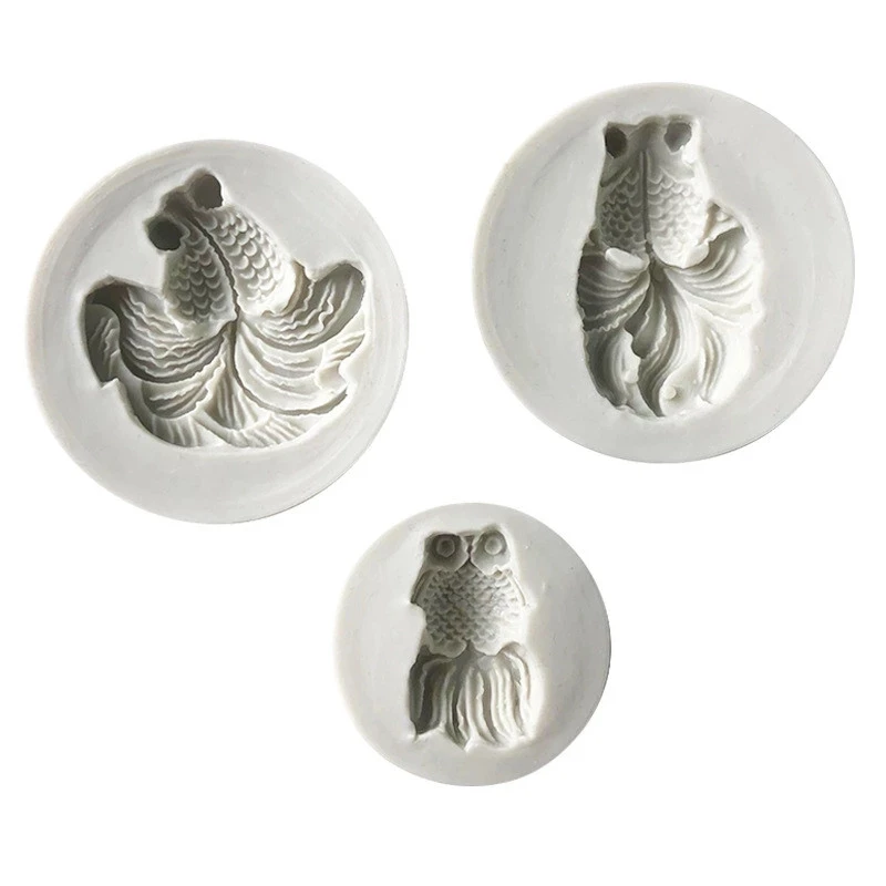XGY-32 New 3D 3 Size Goldfish Shape Silicone Fondant Mould 3 pcs per set