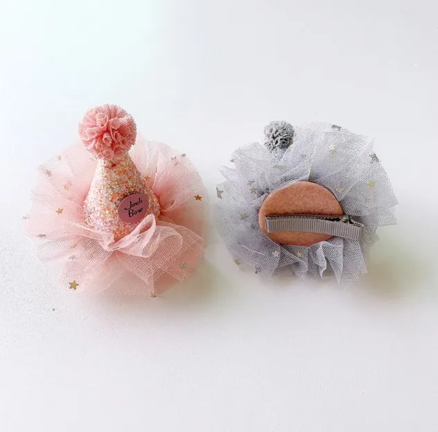 Korean Birthday Party Hair Accessories Sweet Baby Girl Hairpins Chiffon Fabric Sequin Hat Hair Clips for Kids