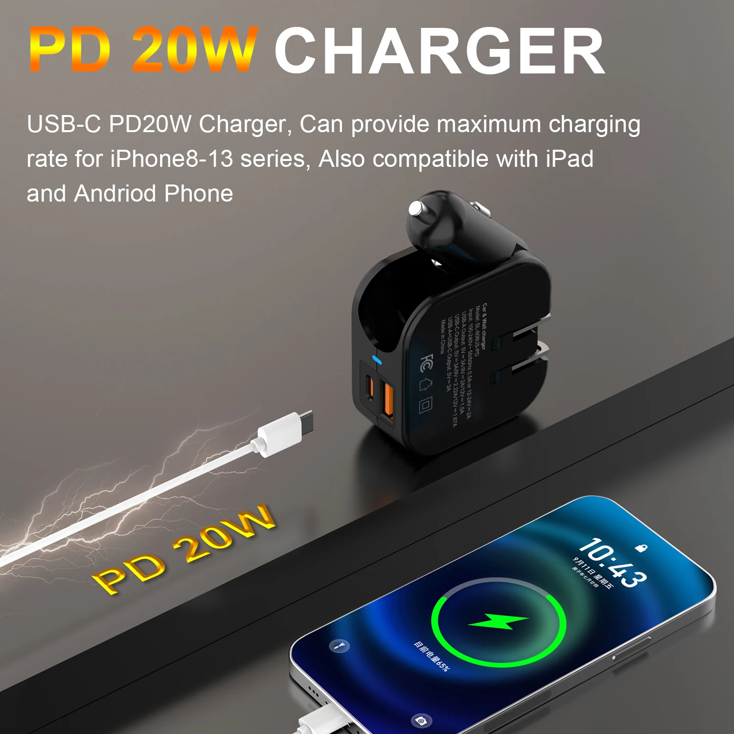 Smart portable Dual USB car charger and car chargers fast charging battery usb car phone charger device Travel Adapter