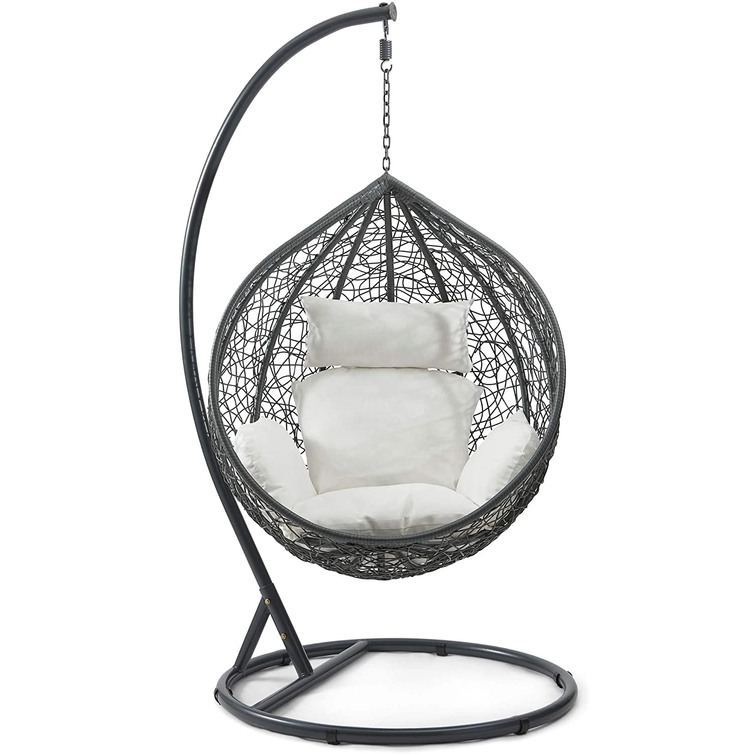 Heavy duty PE rattan hanging egg swing chair with cushion stand garden courtyard wicker hammock patio swing chair