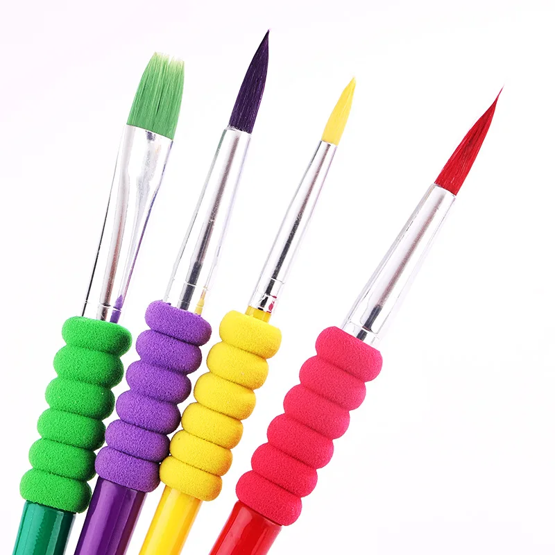 kid 4pcs Candy color acrylic painting oil watercolor sponge cover Pen Holder  plastic drawing brush sets