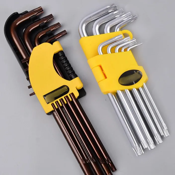 9PCS Chrome Plated Long Arm Offset Safety Security Torx Key Star L-shaped Wrench Set