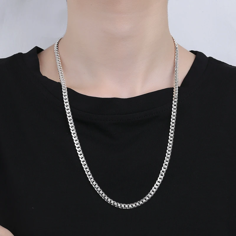 Factory wholesale 5mm cuban link chain 925 sterling silver for men sterling silver chain necklace