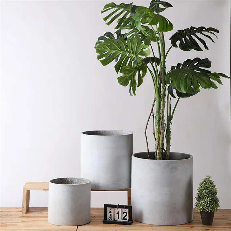 Modern style cylinder matte outdoor balcony decorative big cement macetas large plant pot for garden decoration