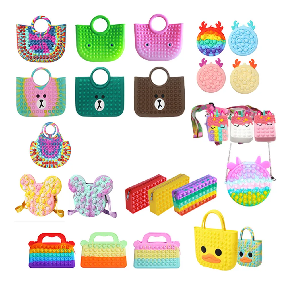 FT59 Simple Reasuable Silicone Sensory Pop Fidget bag Tote Bag Stress Relief waterproof Handbag for Women Pop duck bag