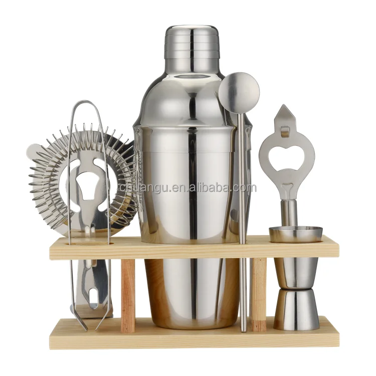 
Amazon Wooden Stand 18oz Stainless Steel Cocktail Shaker Bartender Kit 