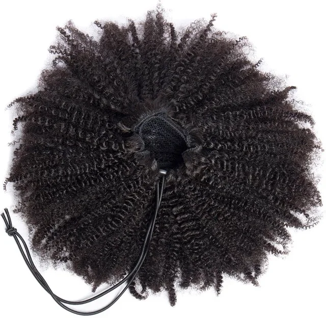 100% Brazilian Human Hair 4B 4C Afro Kinky Curly Natural Color drawstring mink virgin hair Lot Adjustable Clip-in Ponytail