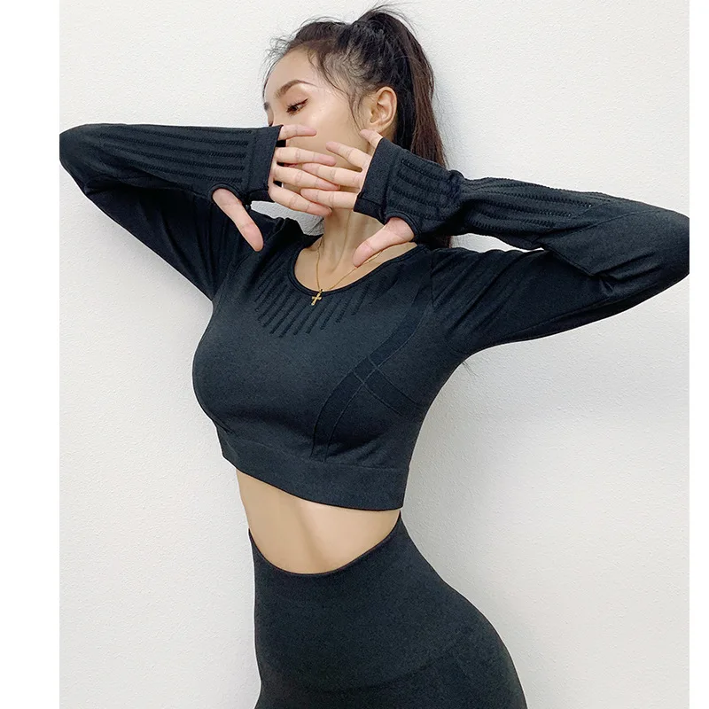 Markdown sale Mesh sports tights training running seamless gym shirts Yoga top long sleeve women fitness top