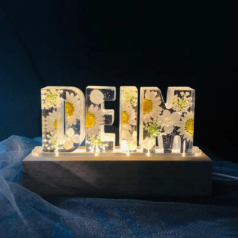Customized Creative Wood Craft Glowing Gallery Alphabet LED Night Light Luminous Base Wooden 3D LED Lamp Base Wooden Light Base
