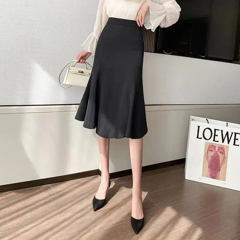 Hot Style Women Long Dress Skirt Slender Soild Color High Waist  A-line gril  Skirt