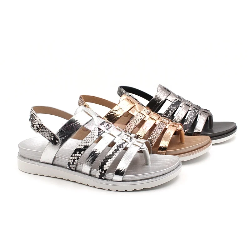 
RMC 2020 mix color fashion design snake PU platform ladies flat comfortable sandals 