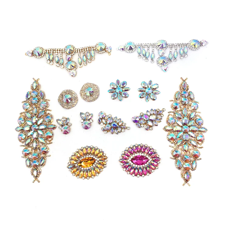 Custom Beaded Appliques Patch Factory Colored Rhinestone Wedding Bags Garments Clothes Clothing Dance Costumes Alloy Plating