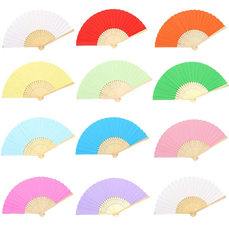 Wholesale Blank Chinese Paper Hand Fan DIY Painting Bamboo Rib Portable Party Wedding Hand Fans