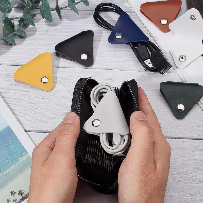 Cord Organizer Keeper PU Leather Cable Clips 7 Pcs Set Good Quality USB Holder Multiple Usage Leather Cable Straps