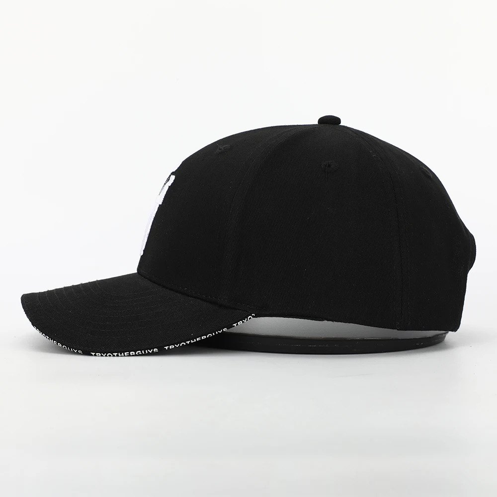 Wholesale Custom High Quality 6 Panel Plain Black Cotton Embroidery Logo Baseball Cap,Curved Sandwich Brim Structured Dad Hat