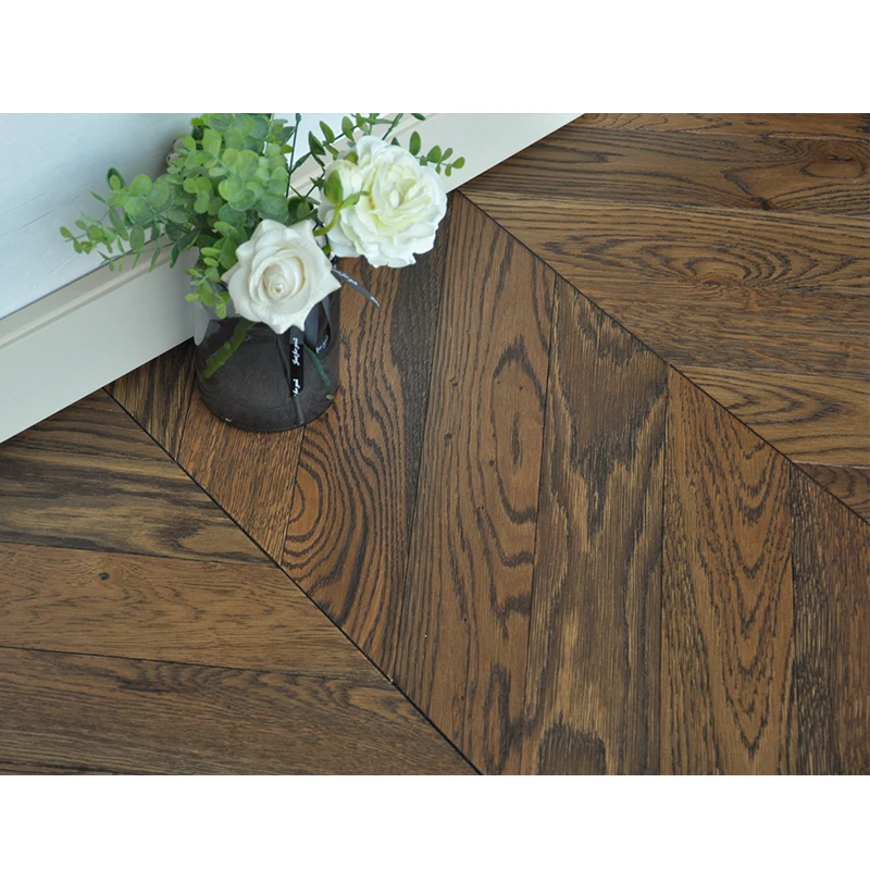 Factory wholesale wax oiled natural oak chevron flooring deep brushed engineered oak parquet flooring